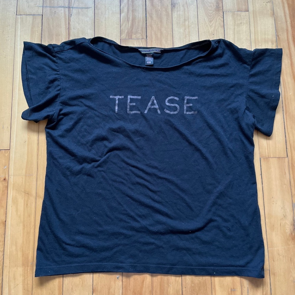 Victoria's Secret "TEASE" Black Sleep T-Shirt Top Women's Size Small